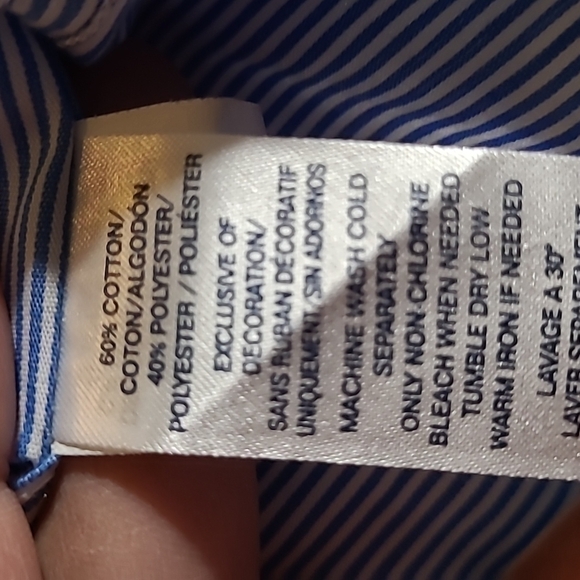 Chaps Easy Care Men's BLUE Striped  Long Sleeve Button Down Shirt. Large - Picture 8 of 9